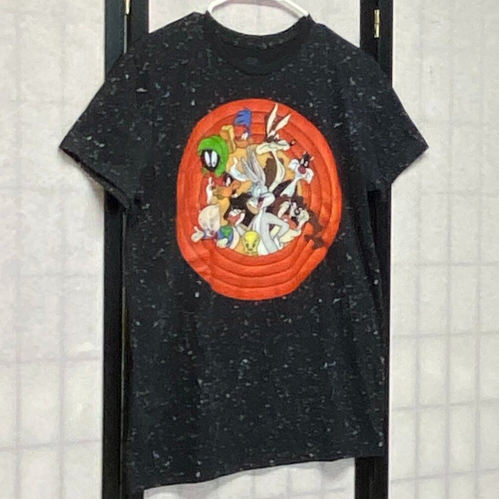 Looney Tunes Graphic Tee Black Speckle M Short Sleeve WB Cartoon Character Shirt - Picture 3 of 11
